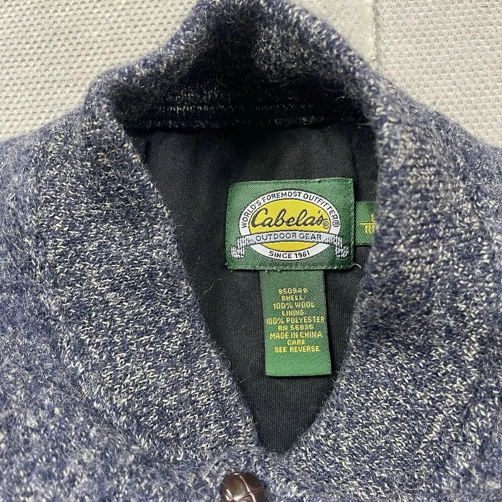 Cabelas Wool Sweater Mens Small* Blue Knit Pullover Henley Lined‎ Elbow Patch